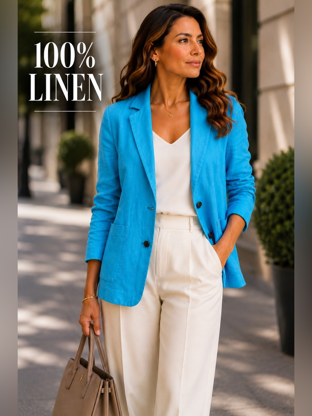 PURE Collection 100% Linen Blazer Turquoise Blue Open Front Jacket Size US 14/16